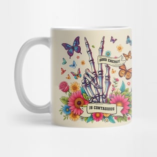 Good Energy Is Contagious, Retro, Skull Skeleton, Wild Flower, Mental Health Mug